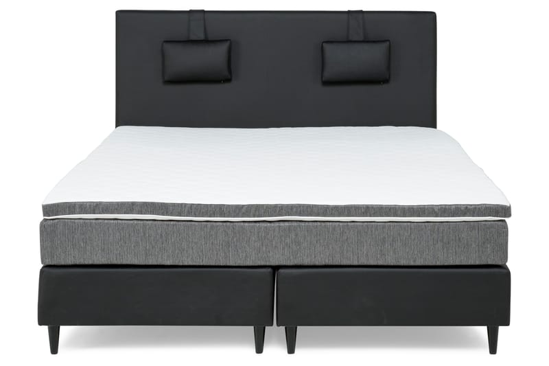 Hilton Lyx Sängpaket 180x200 Konstläder/Tyg - Svart/Ljusgrå - Komplett sängpaket - Kontinentalsäng - Dubbelsäng