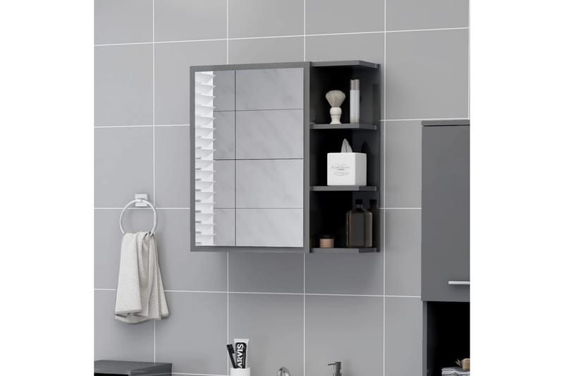 Spegelskåp för badrum grå högglans 62,5x20,5x64 cm spånskiva - Grå - Badrum - Badrumsmöbler - Spegelskåp