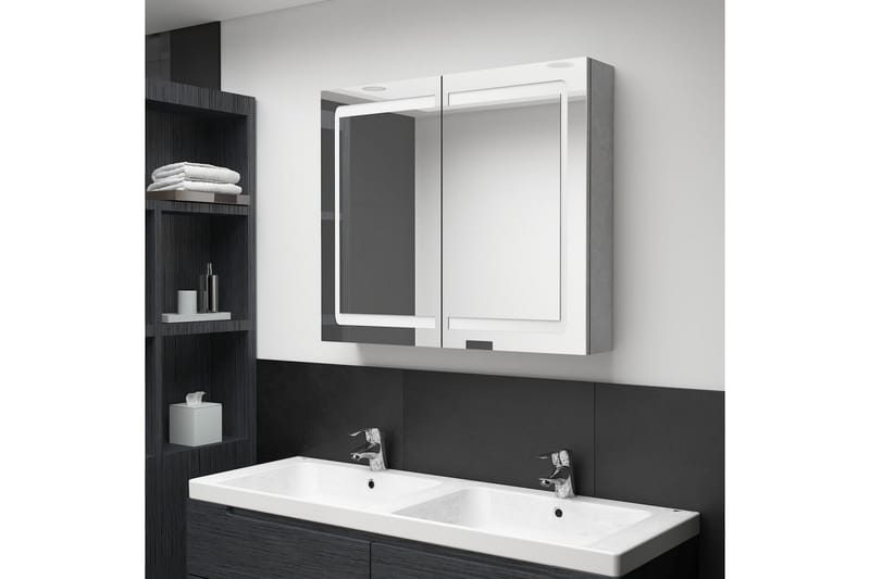 Spegelskåp med LED betonggrå 80x12x68 cm - Grå - Badrum - Badrumsmöbler - Spegelskåp