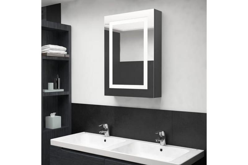 Spegelskåp med LED blank grå 50x13x70 cm - Grå - Badrum - Badrumsmöbler - Spegelskåp