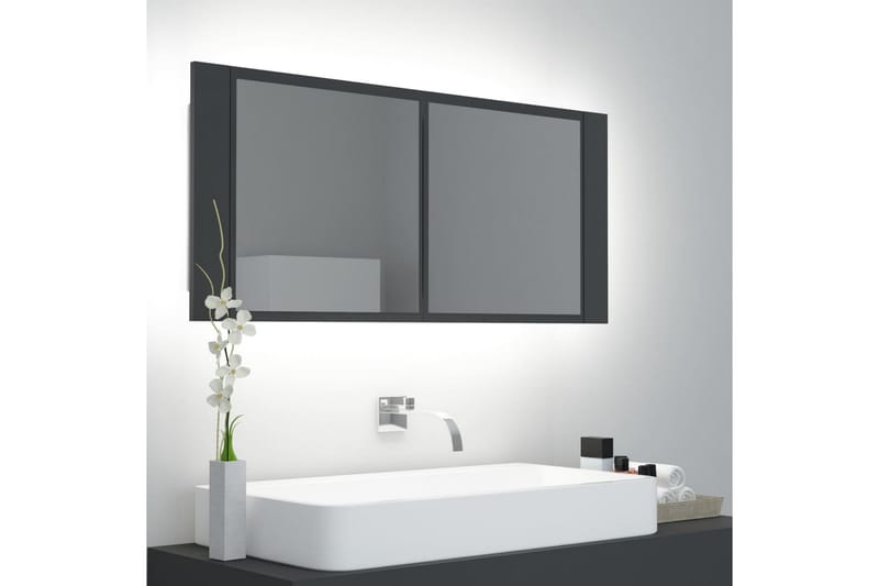 Spegelskåp med LED grå 100x12x45 cm - Grå - Badrum - Badrumsmöbler - Spegelskåp