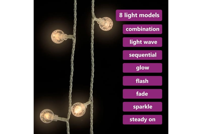 Ljusslinga 20 m bollar 200 lysdioder varmvit 8 funktioner - Vit - Belysning & el - Inomhusbelysning & Lampor - Dekorationsbelysning - Ljusslinga