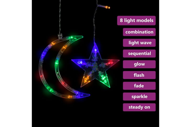 Ljusgardin stjärnor och månar fjärrkontroll 138 LED flerfärg - Svart - Belysning & el - Inomhusbelysning & Lampor - Dekorationsbelysning