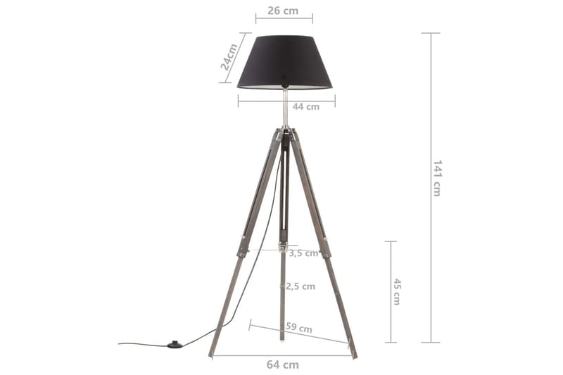 Golvlampa grå och svart massivt teakträ 141 cm - be Basic - Belysning & el - Inomhusbelysning & Lampor - Golvlampa