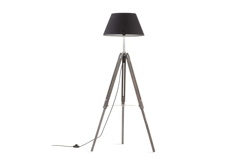 Golvlampa grå och svart massivt teakträ 141 cm - Grå - Belysning & el - Inomhusbelysning & Lampor - Golvlampa