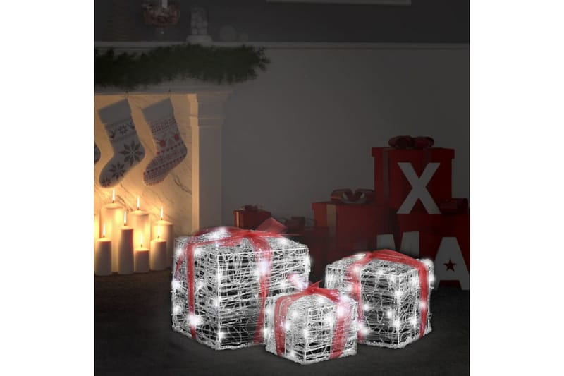 Juldekoration julklappar akryl 3 st kallvit - be Basic - Belysning & el - Julbelysning - Julbelysning utomhus