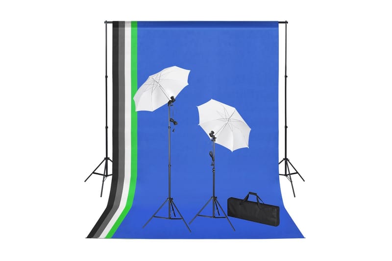 Fotostudio med bakgrunder, lampor och paraplyer - Blå - Belysning & el - Ljuskällor & glödlampor - Arbetsbelysning - Fotobelysning & studiobelysning