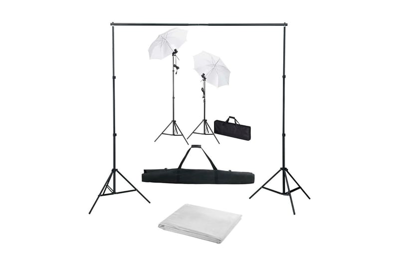 Fotostudio med bakgrunder, lampor och paraplyer - Vit - Belysning & el - Ljuskällor & glödlampor - Arbetsbelysning - Fotobelysning & studiobelysning
