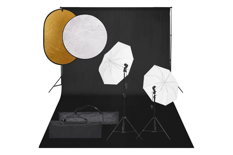 Fotostudio med lampor, bakgrund och reflexskärm - Svart - Belysning & el - Ljuskällor & glödlampor - Arbetsbelysning - Fotobelysning & studiobelysning