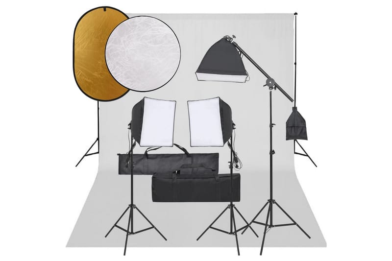 Fotostudio med lampor, bakgrund och reflexskärm - Svart - Belysning & el - Ljuskällor & glödlampor - Arbetsbelysning - Fotobelysning & studiobelysning