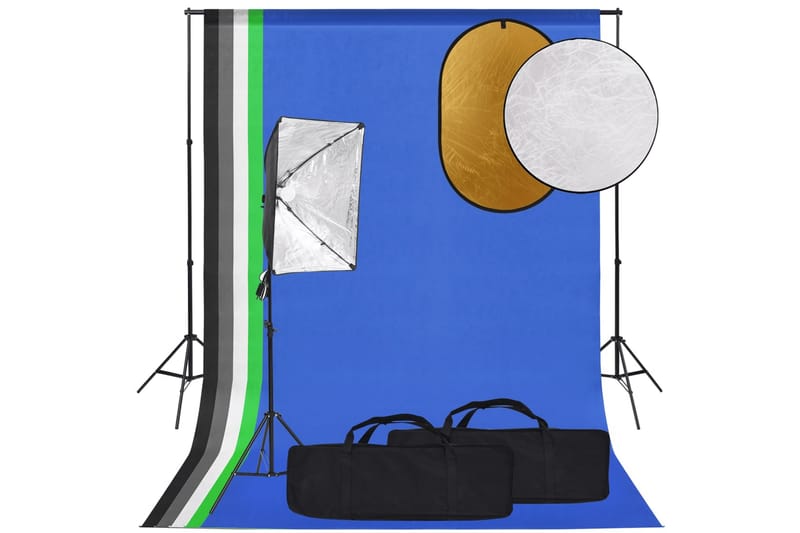 Studioutrustning med softbox-lampa, bakgrund och reflexskärm - Svart - Belysning & el - Ljuskällor & glödlampor - Arbetsbelysning - Fotobelysning & studiobelysning