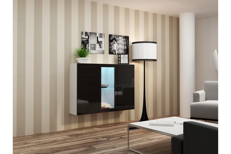 Vigia Byrå 120x38x90 cm med 3 Dörrar - Vit/Svart Högglans - Möbler - Möbelset - Möbelset för vardagsrum