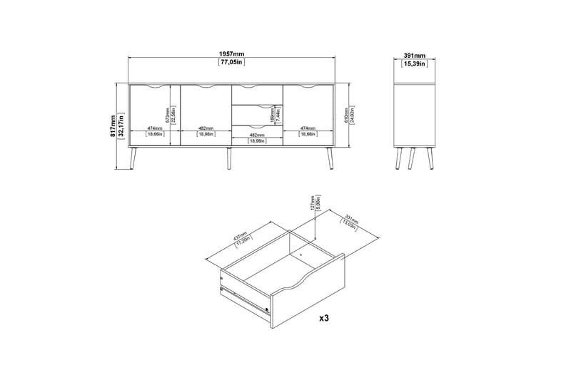 Hostafranc Sideboard 40x196 cm - Vit|Natur - Förvaring - Förvaringsmöbler - Sideboard & skänk