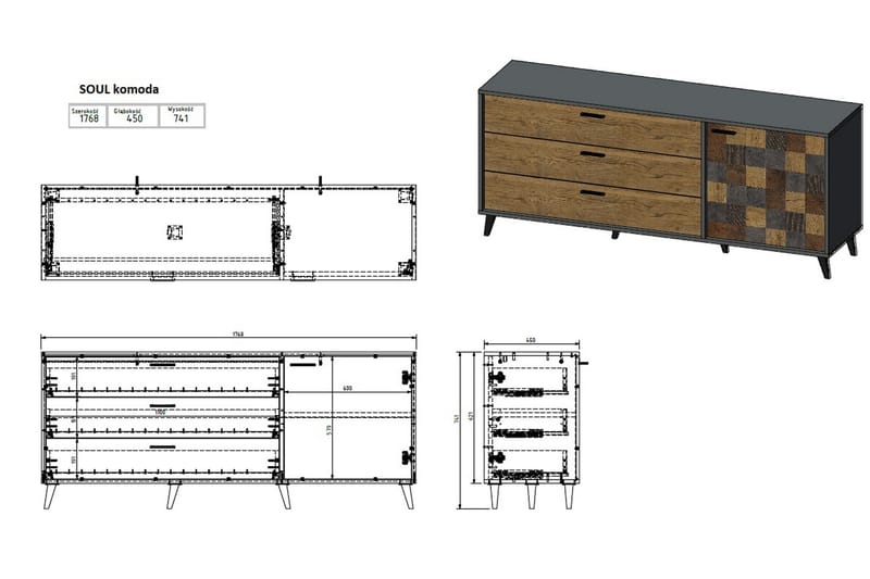 Soulac Skänk 177x45x74 cm - Antracit/Svart - Förvaring - Förvaringsmöbler - Sideboard & skänk