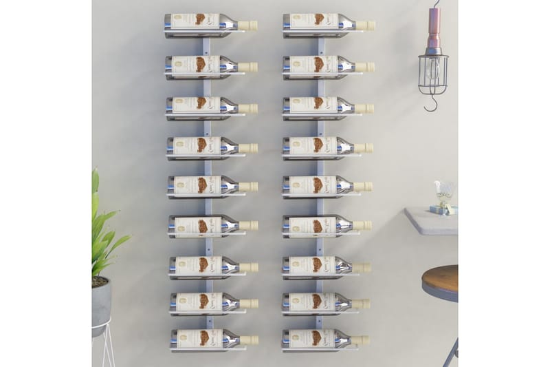 Väggmonterat vinställ för 9 flaskor 2 st vit järn - Vit - Förvaring - Hylla - Förvaringshylla - Vinställ & vinhylla