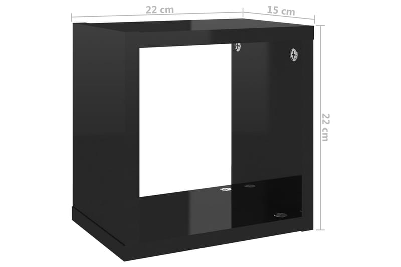 Vägghylla kubformad 2 st svart högglans 22x15x22 cm - Svart - Förvaring - Hylla - Vägghylla