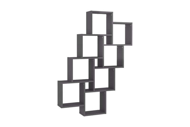Vägghylla kubformad grå högglans 90x15x119 cm spånskiva - Grå - Förvaring - Hylla - Vägghylla