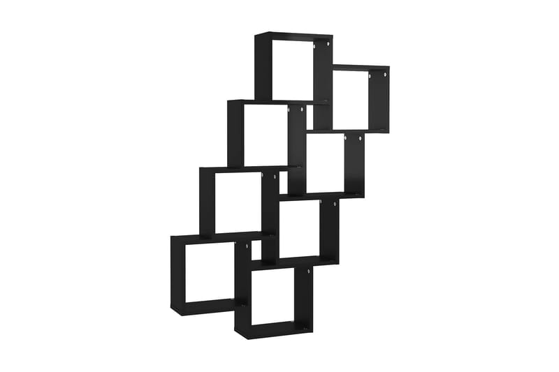 Vägghylla kubformad svart högglans 90x15x119 cm spånskiva - Svart - Förvaring - Hylla - Vägghylla