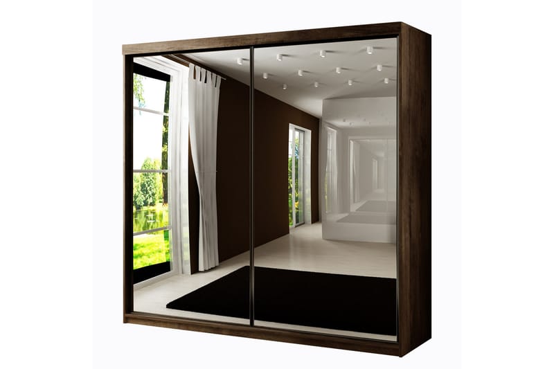 Dunkra Garderob med Speglar LED-belysning Blå 200 cm - Mörk Ask - Förvaring - Klädförvaring - Garderob & garderobssystem