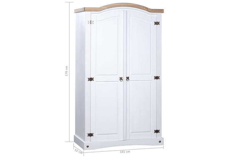 Garderob i mexikansk coronastil furu 2 dörrar vit - Vit - Förvaring - Klädförvaring - Garderob & garderobssystem
