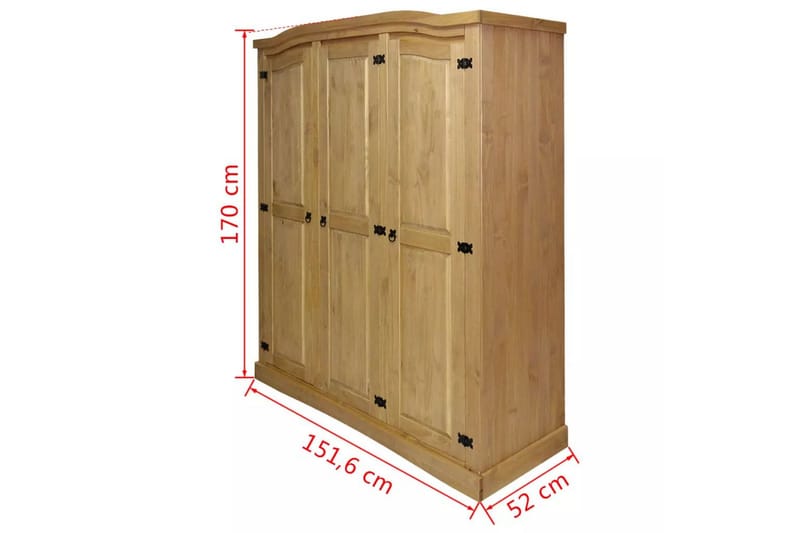 Garderob i mexikansk Coronastil furu 3 dörrar - Brun - Förvaring - Klädförvaring - Garderob & garderobssystem