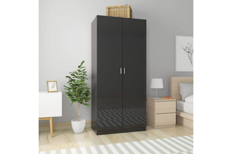 Garderob svart högglans 90x52x200 cm spånskiva - Svart - Förvaring - Klädförvaring - Garderob & garderobssystem