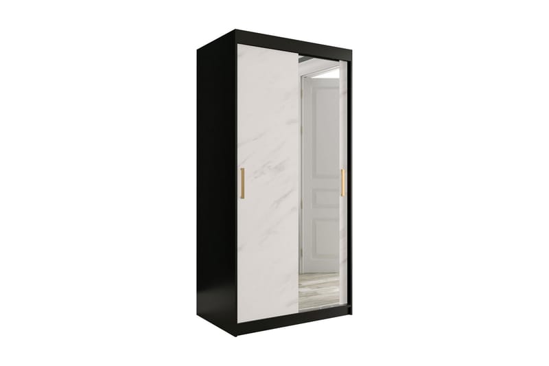 Marmuria Garderob med Spegel 100 cm Marmormönster - Svart/Vit/Guld - Förvaring - Klädförvaring - Garderob & garderobssystem