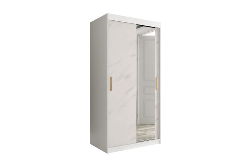 Marmuria Garderob med Spegel 100 cm Marmormönster - Vit/Guld - Förvaring - Klädförvaring - Garderob & garderobssystem