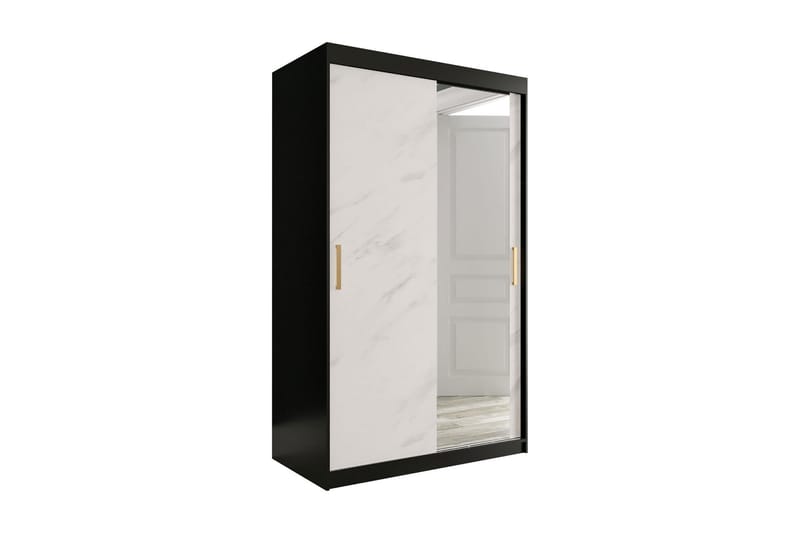 Marmuria Garderob med Spegel 120 cm Marmormönster - Svart/Vit/Guld - Förvaring - Klädförvaring - Garderob & garderobssystem