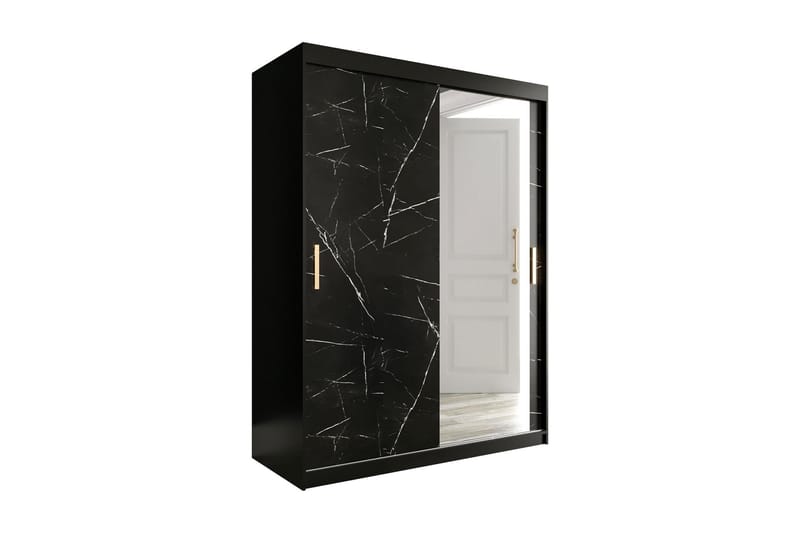 Marmuria Garderob med Spegel 150 cm Marmormönster - Svart - Förvaring - Klädförvaring - Garderob & garderobssystem
