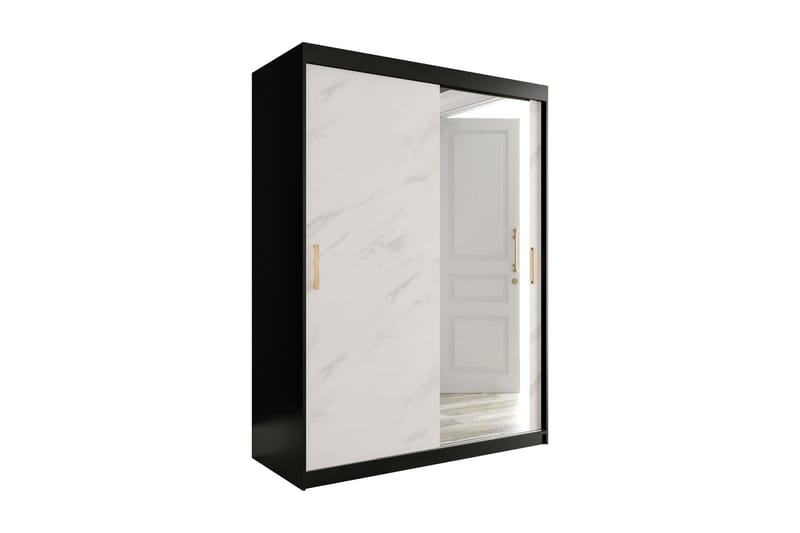 Marmuria Garderob med Spegel 150 cm Marmormönster - Svart/Vit/Guld - Förvaring - Klädförvaring - Garderob & garderobssystem