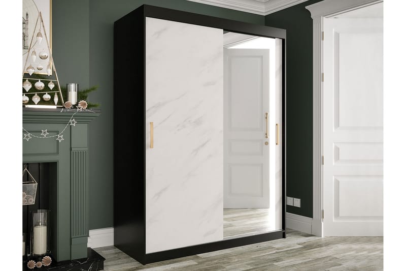 Marmuria Garderob med Spegel 150 cm Marmormönster - Svart/Vit/Guld - Förvaring - Klädförvaring - Garderob & garderobssystem