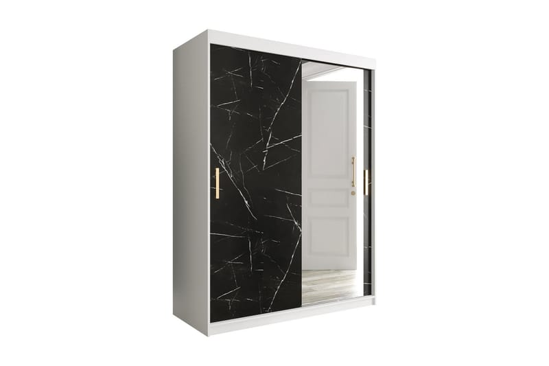 Marmuria Garderob med Spegel 150 cm Marmormönster - Vit/Svart/Guld - Förvaring - Klädförvaring - Garderob & garderobssystem