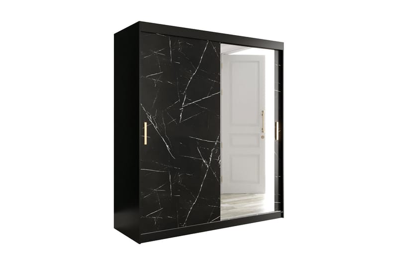 Marmuria Garderob med Spegel 180 cm Marmormönster - Svart - Förvaring - Klädförvaring - Garderob & garderobssystem