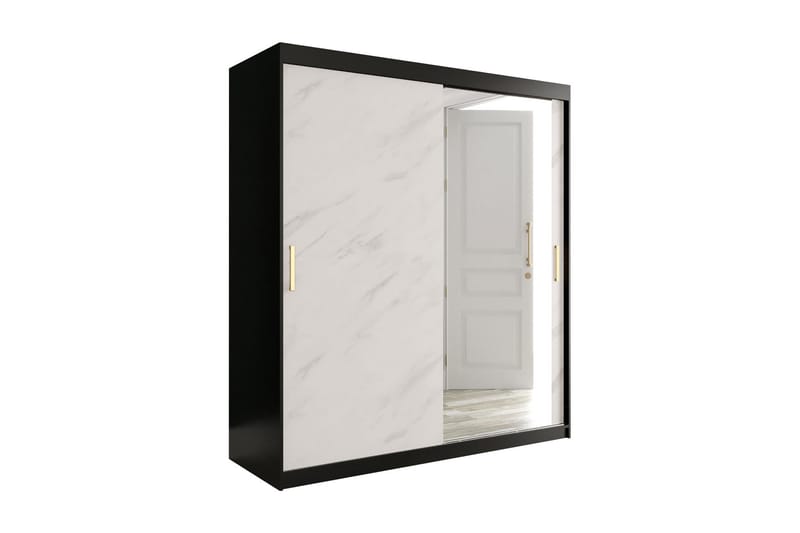 Marmuria Garderob med Spegel 180 cm Marmormönster - Svart/Vit/Guld - Förvaring - Klädförvaring - Garderob & garderobssystem