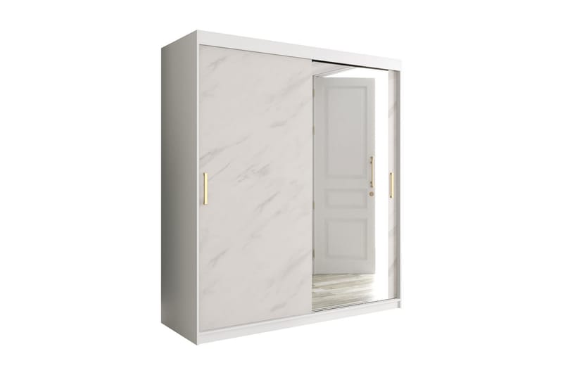 Marmuria Garderob med Spegel 180 cm Marmormönster - Vit/Guld - Förvaring - Klädförvaring - Garderob & garderobssystem