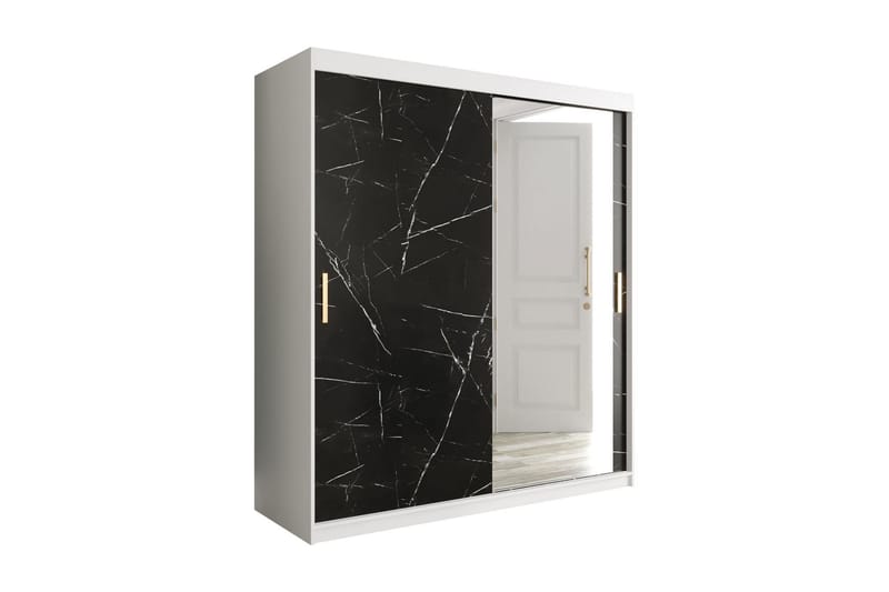 Marmuria Garderob med Spegel 180 cm Marmormönster - Vit/Svart/Guld - Förvaring - Klädförvaring - Garderob & garderobssystem