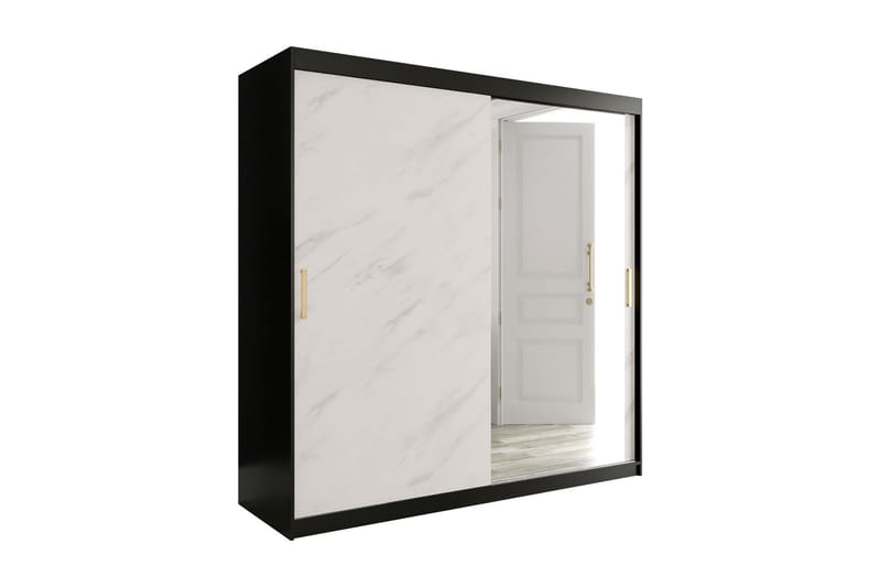 Marmuria Garderob med Spegel 200 cm Marmormönster - Svart/Vit/Guld - Förvaring - Klädförvaring - Garderob & garderobssystem