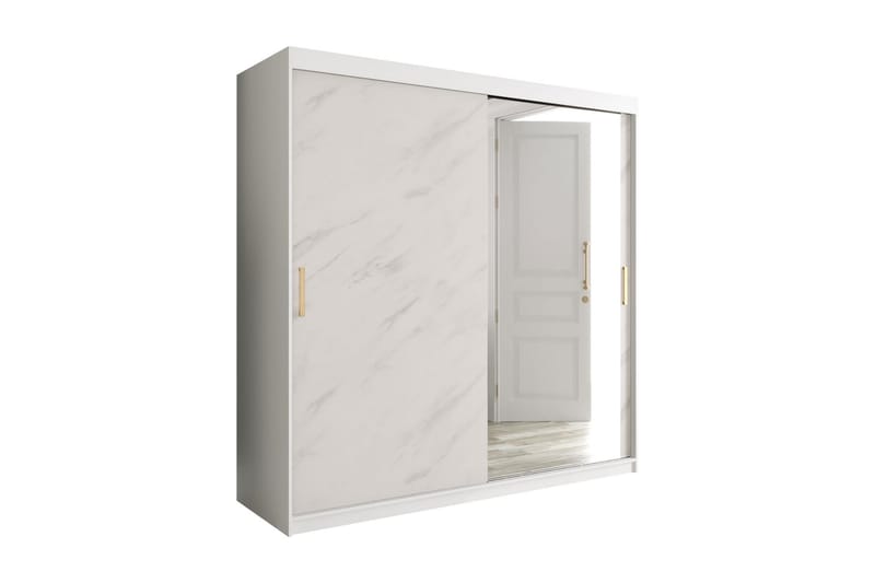 Marmuria Garderob med Spegel 200 cm Marmormönster - Vit/Guld - Förvaring - Klädförvaring - Garderob & garderobssystem