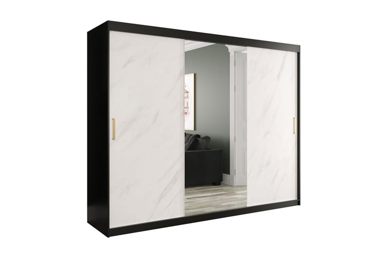 Marmuria Garderob med Spegel 250 cm Marmormönster - Svart/Vit/Guld - Förvaring - Klädförvaring - Garderob & garderobssystem