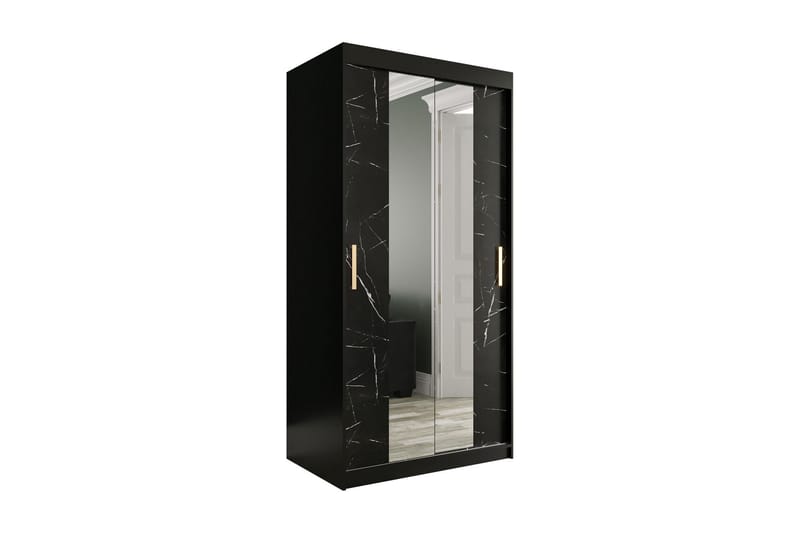 Marmuria Garderob med Speglar Kant 100 cm Marmormönster - Svart - Förvaring - Klädförvaring - Garderob & garderobssystem