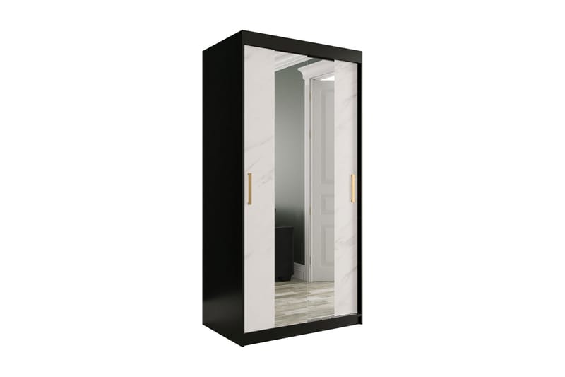 Marmuria Garderob med Speglar Kant 100 cm Marmormönster - Svart/Vit/Guld - Förvaring - Klädförvaring - Garderob & garderobssystem