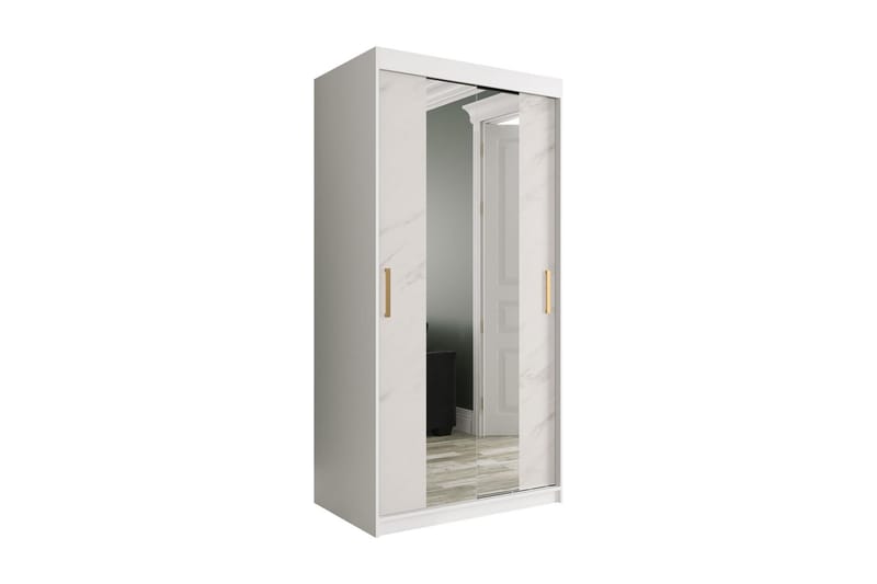 Marmuria Garderob med Speglar Kant 100 cm Marmormönster - Vit/Guld - Förvaring - Klädförvaring - Garderob & garderobssystem