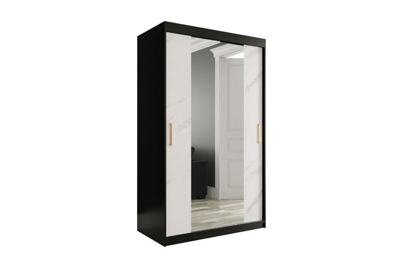 Marmuria Garderob med Speglar Kant 120 cm Marmormönster - Svart/Vit/Guld - Förvaring - Klädförvaring - Garderob & garderobssystem