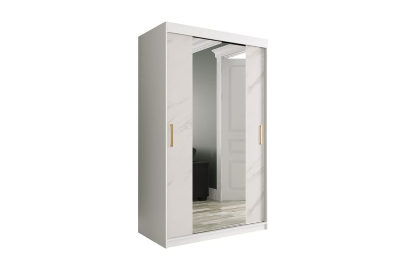 Marmuria Garderob med Speglar Kant 120 cm Marmormönster - Vit/Guld - Förvaring - Klädförvaring - Garderob & garderobssystem