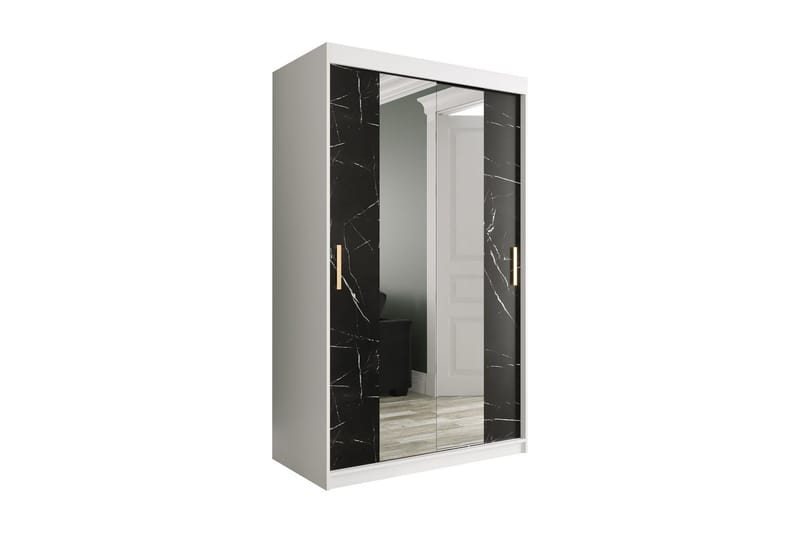 Marmuria Garderob med Speglar Kant 120 cm Marmormönster - Vit/Svart/Guld - Förvaring - Klädförvaring - Garderob & garderobssystem