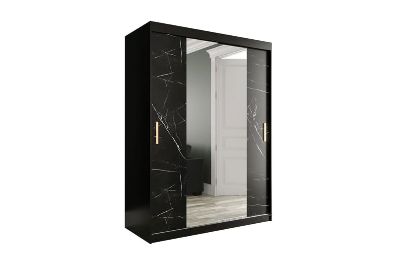Marmuria Garderob med Speglar Kant 150 cm Marmormönster - Svart - Förvaring - Klädförvaring - Garderob & garderobssystem