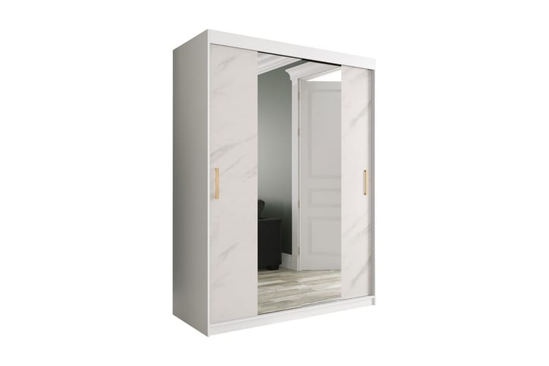 Marmuria Garderob med Speglar Kant 150 cm Marmormönster - Vit/Guld - Förvaring - Klädförvaring - Garderob & garderobssystem