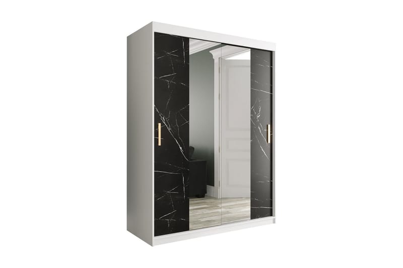 Marmuria Garderob med Speglar Kant 150 cm Marmormönster - Vit/Svart/Guld - Förvaring - Klädförvaring - Garderob & garderobssystem