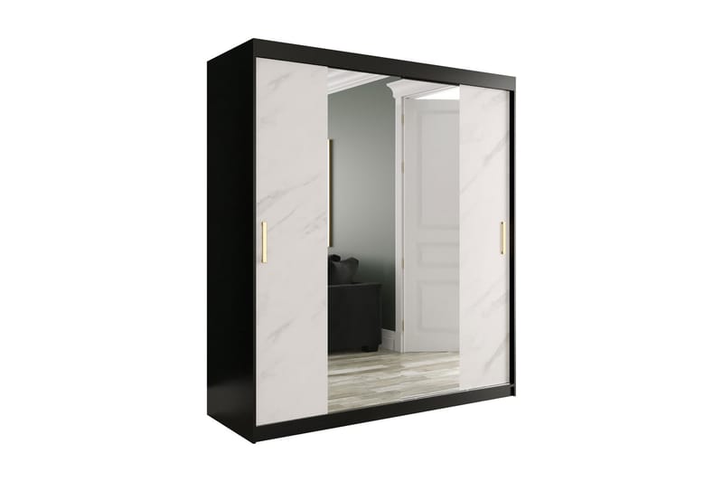 Marmuria Garderob med Speglar Kant 180 cm Marmormönster - Svart/Vit/Guld - Förvaring - Klädförvaring - Garderob & garderobssystem